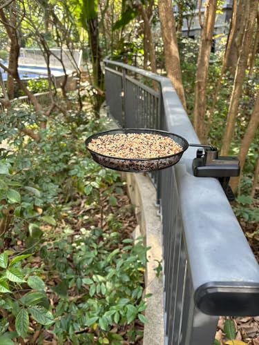 Railing/Fence/Pole Mount Bird Feeder 8" Metal Mesh Birdseed Tray for Deck/Balcony/Porch Wildbird Feeding Large Clamp(3" Max) Platform Wild Bird Feeder