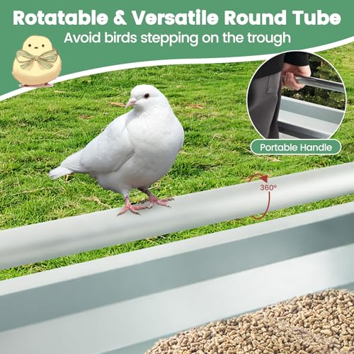 45 Inches Long Chicken Feeding Trough, Heavy Duty Galvanized Steel Chicken Feeder with Crossbar and Drainage Holes, Large Capacity Poultry Feeder Trough for Duck Geese Pigeon