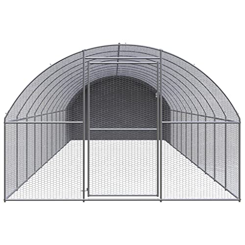 Galvanized Steel Chicken Coop, Large Outdoor Chicken Run for Hens, Ducks, and Small Animals, Spacious Enclosure with Polyethylene Roof, Easy to Clean - color: Original-A, size: 9.8' x 39.4' x 6.6'