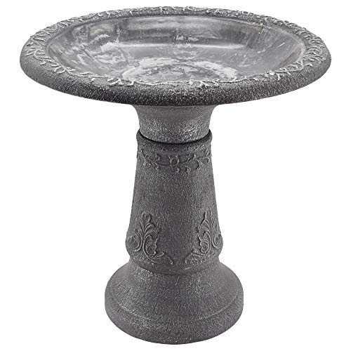 Arcadia Garden Products BB05 Fiberclay Bird Bath Outdoor Garden Decor, Antique Vintage Weather Resistant Water Bowl for Backyard and Patio and, 20-inch Tall, Black - color: Gray