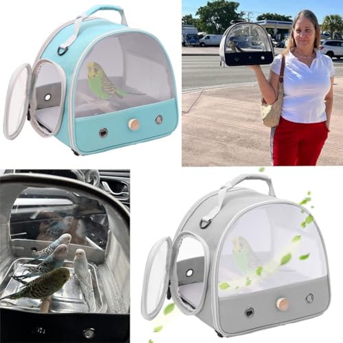 Bird Carrier, Portable Small Bird Parrot Parakeet Carrier with Standing Perch and Soft Mat, Side Access Window Collapsible (Grey, Mesh Windows) - color: Grey