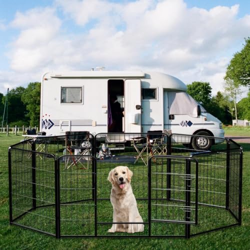 NEWBULIG Dog Playpen Indoor 40 Inch 8 Panels, Metal Outdoor Dog Fence Pen | Heavy Duty Metal Exercise Pen, Foldable Portable, RV Camping, Yard Garden, Small Medium Large Dogs Pet Pen - color: Jet Black, size: 40IN