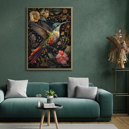 Vintage Hummingbird Puzzles for Adults 1000 Pieces, Colorful Flower Hummingbird Jigsaw Puzzles with Animals, Beautiful Bird Floral Impossible Nature Art Themed Puzzle, Hard Challenging for Adults - style: Vivid Hummingbird