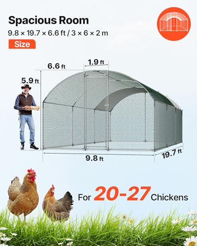 VEVOR Large Metal Chicken Coop with Run, 19.6 x 9.8 x 6.5 ft Walkin Chicken Coop for Yard with Waterproof Cover, Dome Roof Large Poultry Cage for Hen House, Duck Coop and Rabbit Run - size: 118.1"L x 236.2"W x 78.7"H
