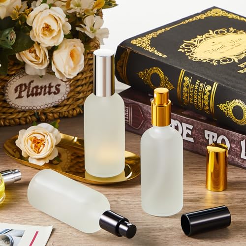 Roshtia 30 Pcs Glass Spray Bottle Clear Empty Bottles Small Refillable Reusable Perfume Bottle with Fine Mist Sprayer Pump for Face Body Travel(3.4 oz,Black,Gold,Silver) - color: Black,Gold,Silver, size: 3.4 oz