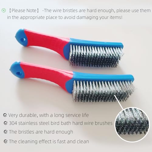 2 Pcs Bird Bath Hard Wire Brushes，Iron Out Rust Stain Remover，Bathtub Cleaning Brush，Hummingbird Feeder Cleaning Brushes，Outdoors Fountain Cleaner Safe for Birds，Bird Cage，Concrete，Birdbaths，Bow - style: Hard Wire Brush
