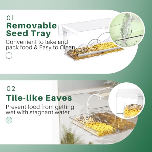 SUNALLY Window Bird Feeder for Outdoors, Clear Bird Feeders Window Mounted | Transparent Feeders with Self-Adhesive Hooks, Outside Hummingbird, Bird Watching for Garden, Yard, Elderly Kids, Cats Viewing - style: Style 2