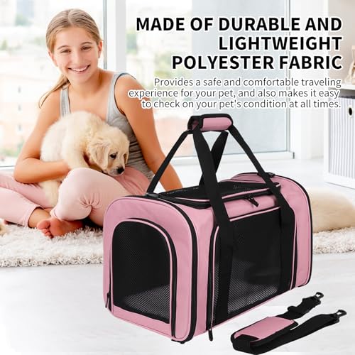Carriers Soft-Sided Pet Carrier Pink for Medium Large Cats Dogs Undertake 35Lbs,Ventilated Mesh Windows,Top Load Cat Carrier with Airline Approved(X-Large,Pink) - color: pink, size: 20.0"L x 13.0"W x 13.0"H