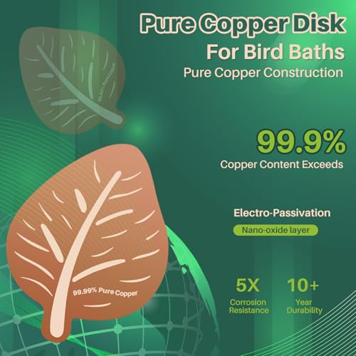 3Pcs Leaf Bird Bath Copper Purification Disk | 99.99% Pure Copper Bird Bath Discs 0.6mm Reinforced,Natural Physical Cleaner for Outdoor Birdbaths, Fountains & Bowls - size: 3Pcs Leaf