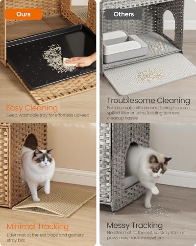 Feandrea Cat Litter Box Enclosure, Handwoven Rattan Hidden Furniture | Extra Litter Mat, Removable Washable Tray, Boho Cat House, End Table, Goose Yellow UPCL014K01 - color: Goose Yellow, size: M (27.5" L x 20.5" W x 22" H)