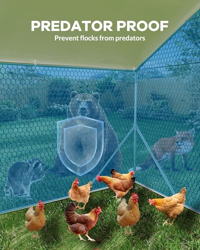 Heavy Duty Large Metal Chicken Coop for Hens –Walk-in Poultry Cage with Waterproof UV-Resistant Cover ＆ Reinforcing Ribs, Ventilated Peaked Roof Outdoor Hen House for Backyard, 9.8'Wx13.1'Lx6.5'H-1 - size: 118.1"L x 157.5"W x 78.7"H