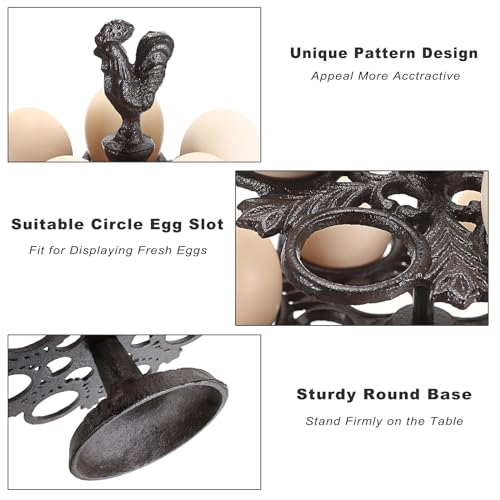 Heavy Duty Cast Iron Egg Holder Countertop - Vintage Eggs Holder Stand for Fresh Eggs, Retro Egg Stroage Rack, Easter-Egg Display Holder for Kitchen & Dinning Countertop Decor - color: Black