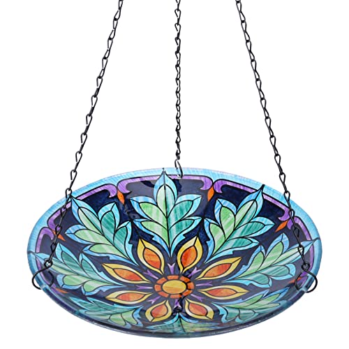 Hanging Bird Bath Outdoors Glass Bird Water Bowl Feeder Garden Decor | Hanging Bird Baths for Outside, Peacock Glass Bird Water Bowl Bird Feeders for Garden, Lawn Yard Decor - color: multi