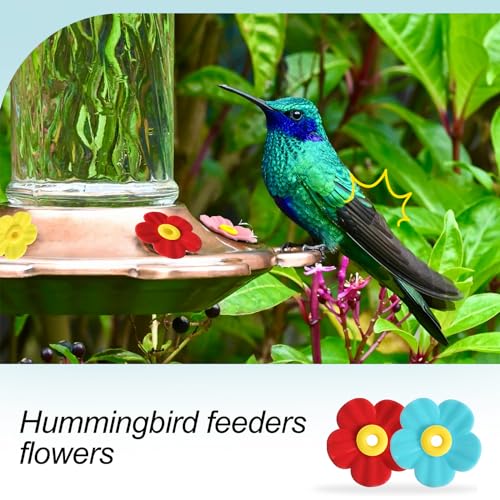 30 Pieces Hummingbird Feeders Replacement Flowers, Feeding Ports Replacement Bird Feeder Replacement Parts for Hanging Feeding Hummingbird Outdoors(Pink,Blue,Red, Yellow, Orange) - color: Pink+Blue+Red+Yellow+Orange