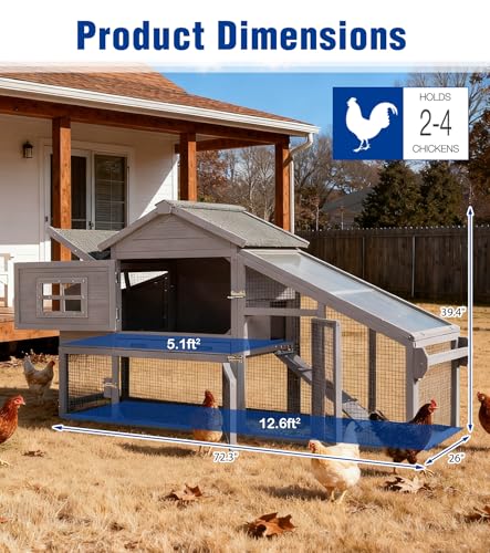 Mobile Chicken Coop with Wheels, Duplex Outdoor Chicken House with Expandable Run, Slide-Out Tray, Weatherproof Roof, Predator-Proof Hen House - Grey - color: 72.3"L Light Grey