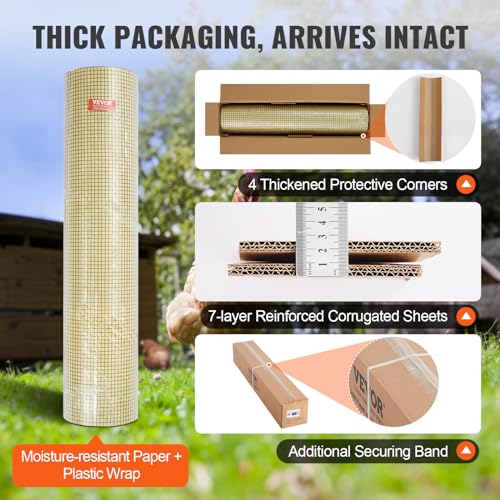 VEVOR Hardware Cloth, 48'' x 50' 1/2inch Galvanized Wire Mesh Roll, 19 Gauge Chicken Wire Fence Roll, Vinyl Coating Metal Wire Mesh for Chicken Coop Barrier, Rabbit Snake Fences, Poultry Enclosures - size: 1/2inch 48'' x 50'