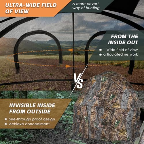 Hunting Chair Blind, 1/2 Man See Through Ground Blind, Camo Tent | Built-in Chair, Portable Blind, One-Way See Through, 1/2 Person, Camouflage, With Carrying Bag, Hunting Blind, Hunting Gear - style: 2 Person