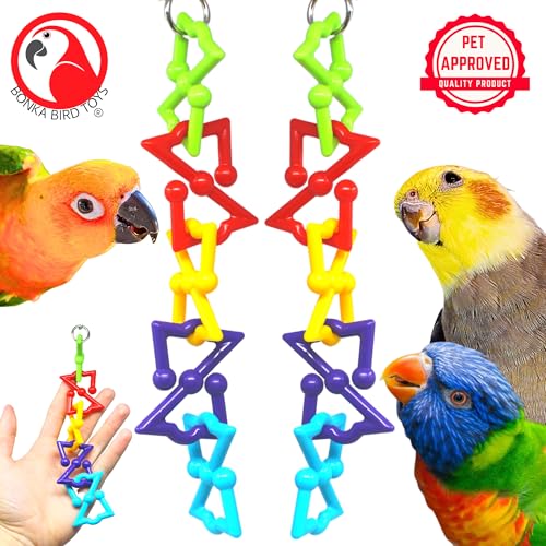 Bonka 3638 Pk2 Z Link Small Bird Toy 8" x 2" Bird Safe Plastic for Parakeet Lovebird Conure Cockatiel Small to Medium Birds and Similar Cage Foot Play Toy