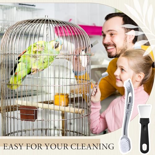 Teenyyou 2 Pack Bird Cage Cleaning Brush & Scraper Set - Stainless Steel Bird Droppings Removal Tool, Long Handle for Parrot Cages, Pet Cages & Perch