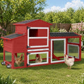 GUTINNEEN Large Outdoor Chicken Coop with Run, Mobile Hen House for 4-6 Chickens, Wooden Poultry Cage with Wheels, 2 Nesting Boxes, Waterproof Roof, Removable Pull-Out Tray-Red - size: 72.3"L x 26.0"W x 39.4"H