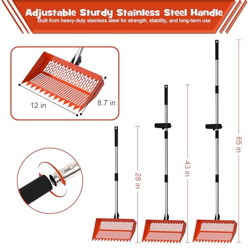 Chicken Poop Scooper & Rake 2-in-1 – 12 Inch Shovel Head & 3-Angle Adjustable 304 Stainless Steel Handle, Chicken Litter Scoop and Coop Rake & Sand Sifting Shovel for Chicken Coops, Orange - color: Orange