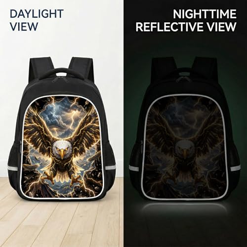 Kids Eagle Backpack, 3D Gold Lightning Bird Breakthrough Design, Lightweight Travel Backpack for Students Teens, Durable Bookbag, Large Capacity 17 Inch