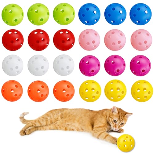 24Pcs Cat Ball Toy, Low Noise No Bells Holey Plastic Cat Balls, Funny Interactive Cats Toys for Indoor Cats, Firm Toy Balls for Kitten Puppy Ferret Bird (1.65") - color: 24pcs-mixed