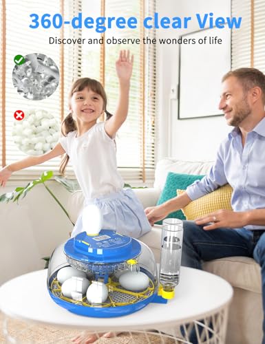 18-Egg 360° Panoramic Egg Incubator with Automatic Egg Turning and Humidity Control- Perfect for Hatching Chickens, Ducks, Quail & Other Birds (Blue)
