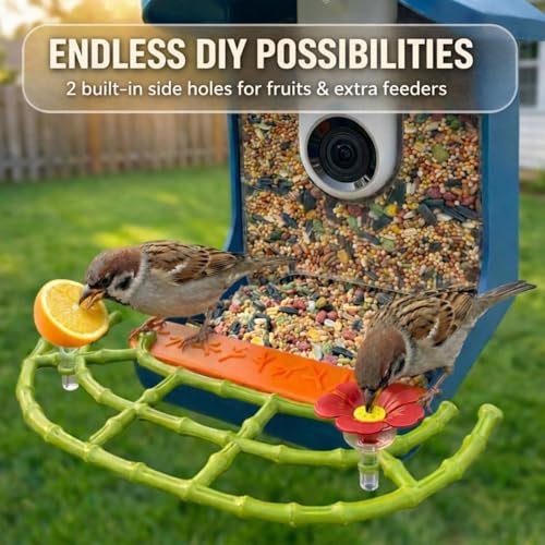 Bird Feeder Perch Extender Compatible with Bird Buddy, Bamboo-Style ABS | 9.21 x 4.33 x 0.43 in, two-screw mounting, dual side ports, wider landing area, improved full-body camera framing - color: Lime Green