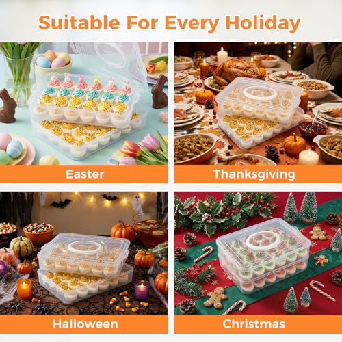 HANSGO Deviled Egg Containers with Lid, Deviled Egg Carrier For 48 Eggs | 2-Layer Plastic Detachable Clear Storage Egg Tray for Refrigerator, Kitchen, Party, Travel, Family Gatherings, Easy