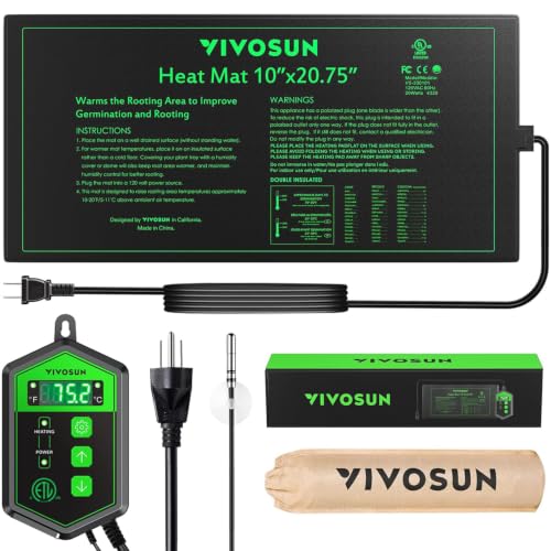 VIVOSUN 10"x 20.75" Seedling Heat Mat and Digital Thermostat Combo Set | UL & MET-Certified Warm Hydroponic Heating Pad for Germination, Indoor Gardening, Greenhouse - size: 10"x20.75"