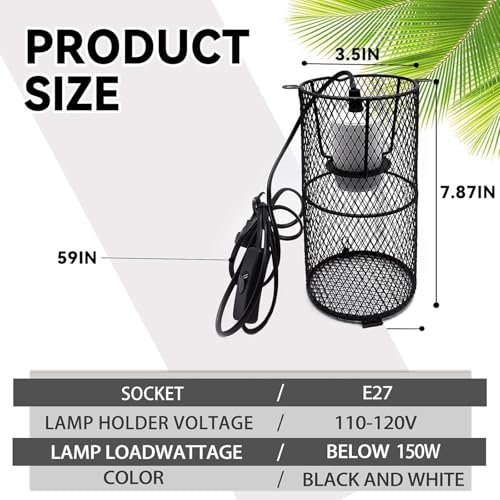 Reptile Heat Lamp Guard Ceramic Heat Emitter Basking Heater Lamp Reptile Accessories for Turtle Snakes Lizards Frogs Chicks with Power Switch & Anti-Biting Hanging Hook Design Round Without Bulb 150w - size: 1 PCS | Reptile Heat Lamp Guard