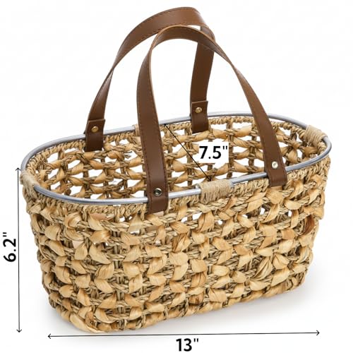 Goaste Egg Collecting Basket with Handle, 13 Inch Chicken Egg Storage Baskets, Handwoven Eggs Container for Gathering Fresh Eggs, Vintage Countertop Fruit Holder for Easter, Harvest, Kitchen