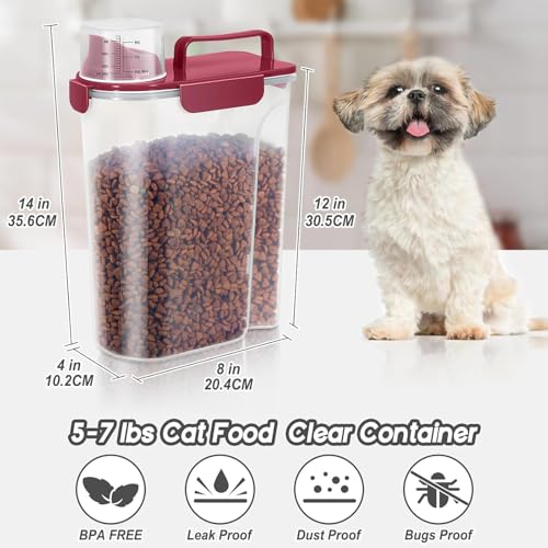 LEAWALK 5Lbs Dog Cat Storage Container Portable with Upgraded Large Spout and Cup, Plastic Pet Food Dispenser for Small Animal Kibble, Bird Seed, Oatmeal, Rice, Flour, Brown Sugart (Elegant Red) - color: Elegant Red, size: 5L-1pack
