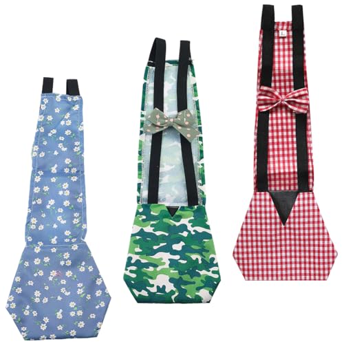 CREATCABIN 3Pcs 3 Styles Indoor Chicken Diaper Pet Duck Diapers Polyester Washable Waterproof Adjustable Reusable Ducking Clothes with Bow Tie for Real Chickens Birds Accessories 15.35 x 5.9 Inch