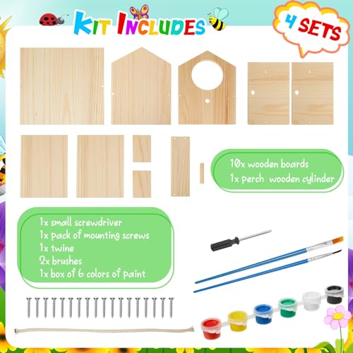 Liliful 4 Pack Bird House Kits for Kids, Wooden DIY Birdhouse Kit to Build and Paint, Birdhouse Craft Kit, Classroom Arts and Crafts Gift for Kids Ages 4-8 8-12 Boys Girls (Seasonal Style) - color: Seasonal Style