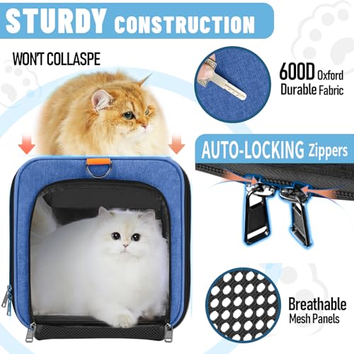 GAPZER Large Cat Carrier Soft, Collapsible Travel Pet Carry Bag, Small Dogs | Large Kitty Cat 20 lbs Maine Coon, Top Load Transport Small Puppy Dog Kennel, Yorkie Little Dog 10lbs, Sturdy Fabric Blue - color: Blue