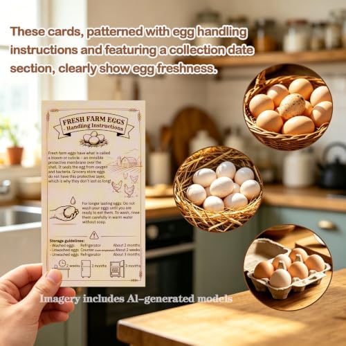 3-in-1 Fresh Farm Egg Packaging Set, 1200Pcs: 500 "Please Return Carton Stickers, 200 Egg Handling Cards, 500 "Eggs Unwashed Stickers – for Egg Farmers & Homesteaders