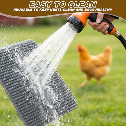 Gray 6 Pack Chicken Nesting Box Pads with 6 Pcs Fake Wooden Eggs Washable Artificial Grass Nesting Pads Reusable Plastic Bedding Laying Mats for Chicken Coop, 12" x 12" - color: Gray