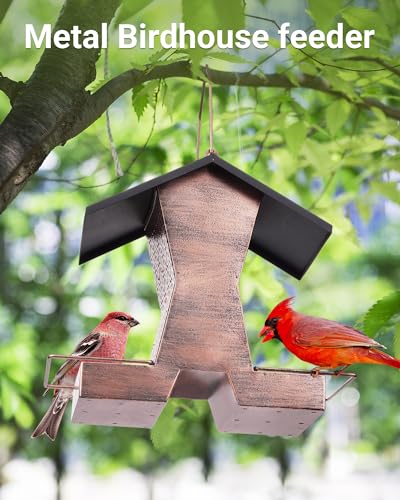 HouseSapp Bird Feeders for Outdoors Hanging - 2.4 LBs Metal Bird Feeder, House Shape Birdfeeders Attracting Wild Birds for Outside, Yard, Garden Decoration, Heavy Duty Platform