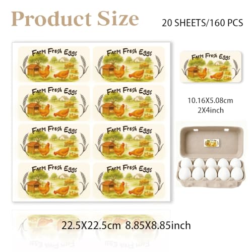 160 Pcs Farm Fresh Eggs Carton Labels, 4 x 2 in Rectangular Retro Font Chicken Unwashed Eggs Labels Self-Adhesive Egg Packaging Stickers for Chicken Egg Box Container Farm Supplies