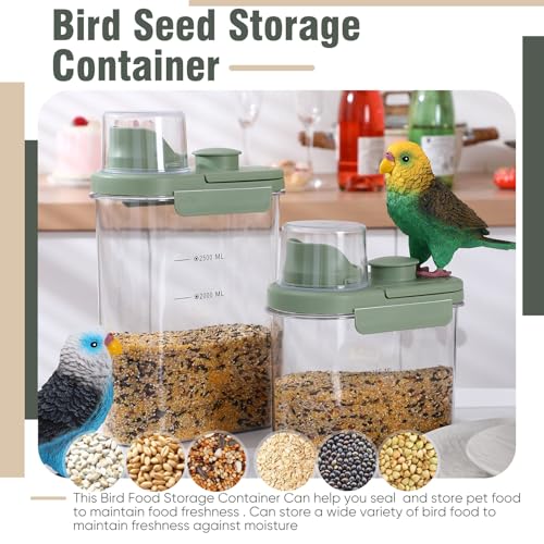 2 Pcs Bird Food Storage Container, Bird Seed Container with Lids Airtight Cup Pet Parrot Food Storage 1.7 Qt & 3 Qt Measuring Containers Easy Pour Spouts for Macaws African Cockatoos(Green) - color: Green