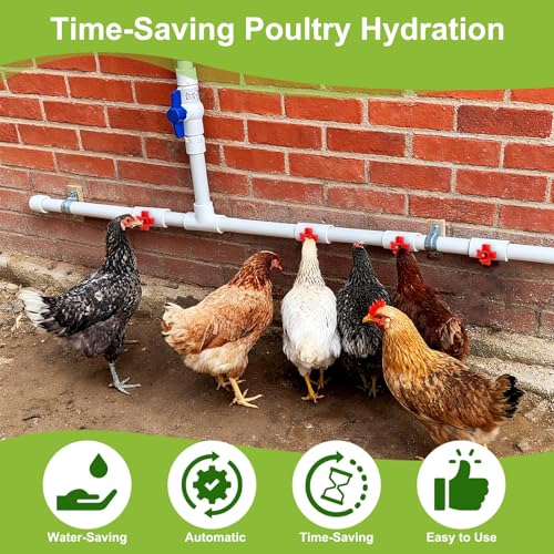 EEEKit Chicken Nipple Waterer Kit: 12 Pack Horizontal Automatic Poultry Side Mount Drinker 1/2 Inch PVC Tee Fittings DIY Chicken Duck Quail Watering System