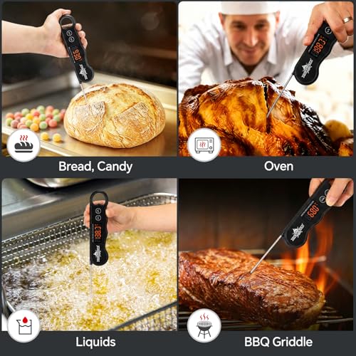 0.3s Fast Read Meat Thermometer – USB-C Rechargeable,Black | Digital instant read for BBQ, baking, and candy –no batteries needed - color: Black