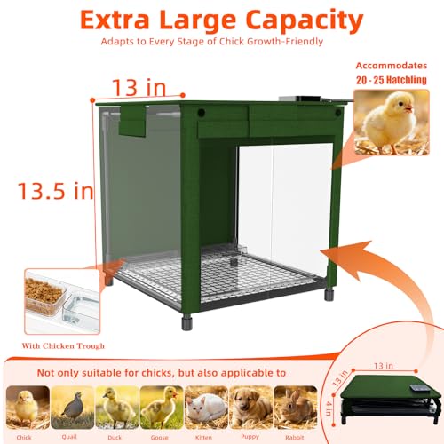 Brooder Box for Chicks, 200W Chick Brooder Constant Radiant Chicken Coop Heater with Removable Feeder or Waterer, Adjustable Temp(77~95℉) & 9H Timer Display Chick Heat Plate for Keeping Poultry Warm - color: Olive green