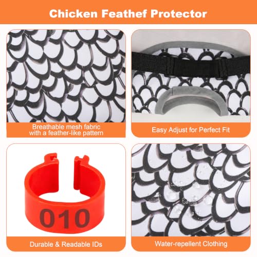 4pcs Chicken Saddles for Hens in Two Sizes, with 50 Sets of Chicken Foot Markers. Reusable Hen Mating Saddle Adjustable Hen Protection Device for Hens of Different Sizes (Black White) - color: Black White