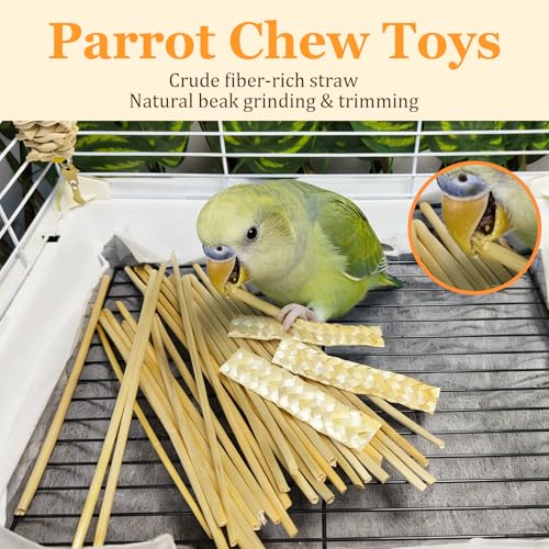 Hamiledyi Natural Bird Toys Foraging Parrot Shredding Toys Wheat Straw Chewing Toy for Cockatiel Lovebird Parakeet Budgie Small-Medium Birds (100 Pieces) - size: 100 pieces