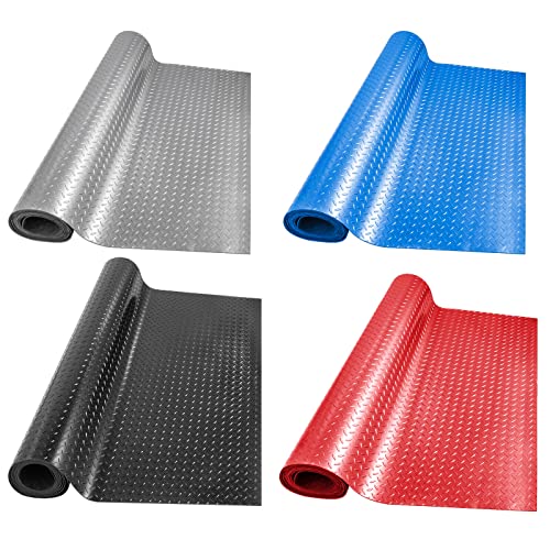 2.5mm Thickened 5Ft x 17Ft Garage Floor Mat Rubber Flooring Roll, Red | 85sqft Diamond Plate PVC Rubber & Vinyl Flooring Roll, Non-Slip Floor Protector Mat for Garage Warehouse Basement Trailer - size: 5Ft x 17Ft--Red