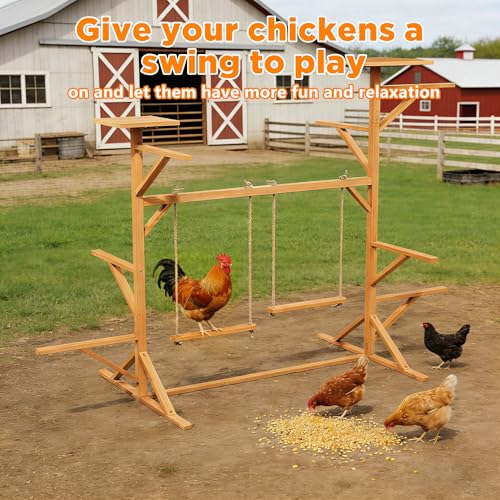 Wooden Chicken Roosting Bars Multi-Level Chicken Perch with Swings for Coop | for 8-12 Chickens, Let Chickens Run, Play & Stay Healthy, Ideal for Backyard Coops & Farms