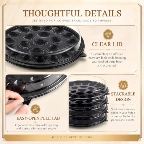 Shellwei 5 Pack Extra Large Deviled Egg Containers with Lids | Holds 110 Eggs Total (22 Each), Disposable Deviled Egg Tray Stackable Platters Trays for Party, Picnic & Fridge Storage - style: 22 Each